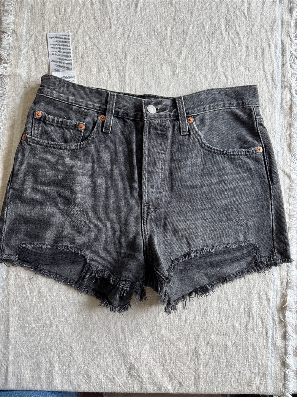Levi's Black Distressed High-Rise Frayed Hem Denim Shorts